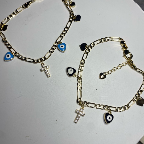 2 colors available 2 in 1 Bracelet/Anklet Black or Blue  heart evil eye - Picture 4 of 10